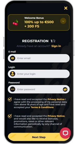 Casino registreringsformular