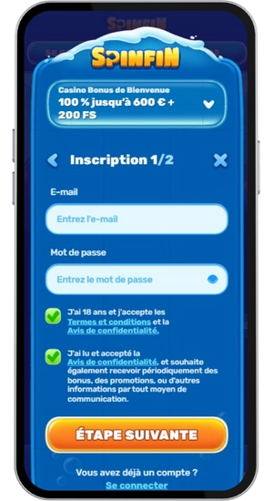 Formulaire d'inscription au casino