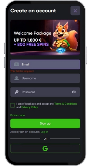 Kasinoregistreringsformulär